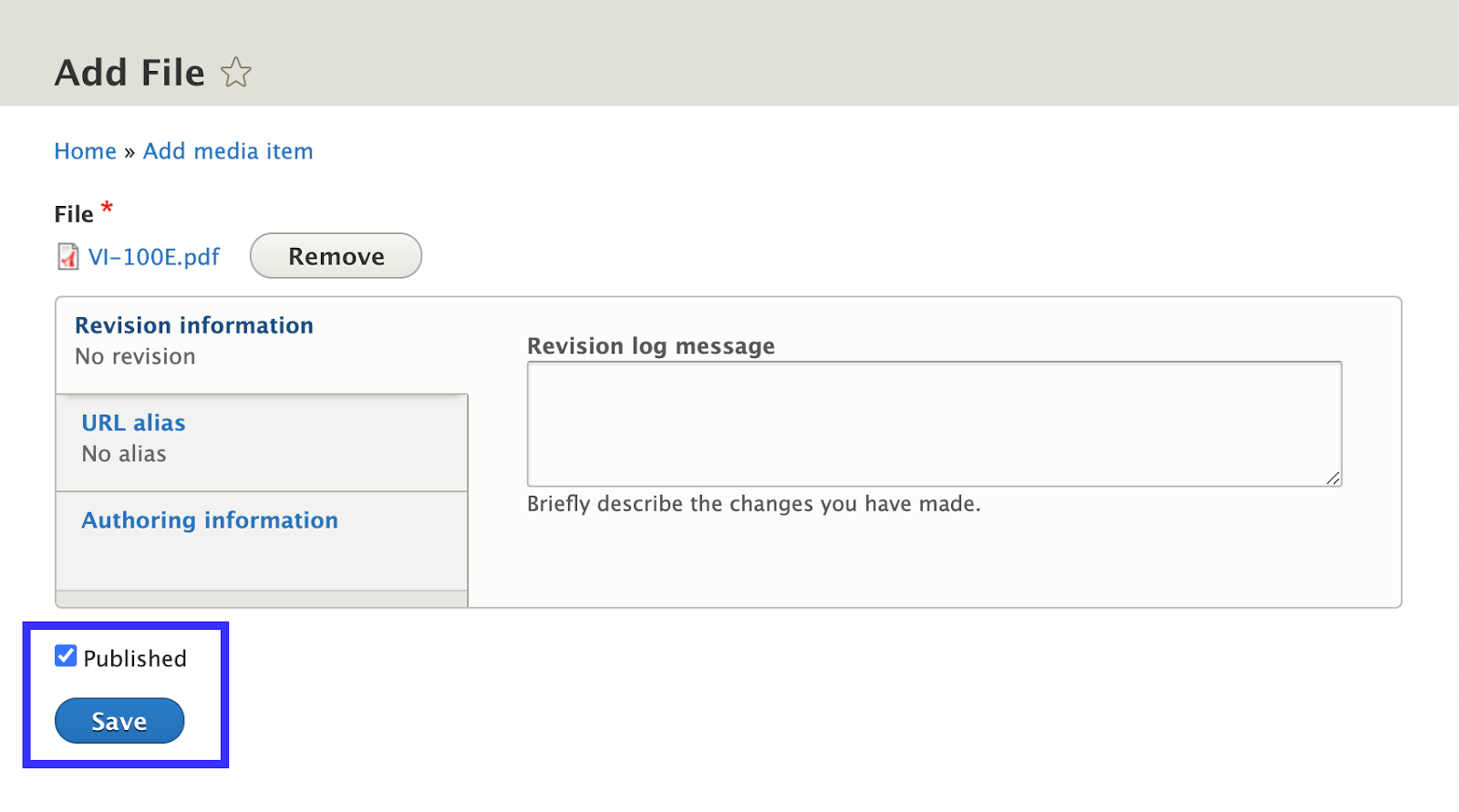 media files save-published button